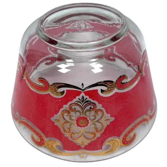 Vintage MCM Culver Starlyte Red Gold Punch Bowl Round Filigree Glassware 10.5